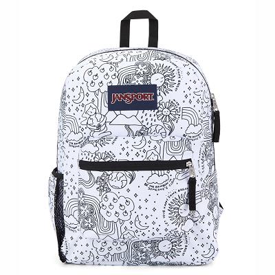 JanSport CROSS TOWN School Backpacks White / Black | Ireland_JS510