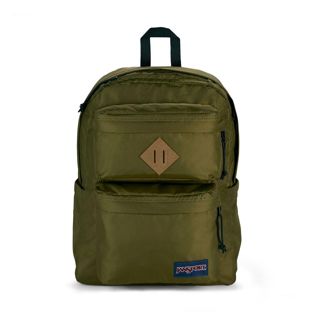 JanSport Double Break Laptop Backpacks Olive | Ireland_JS336