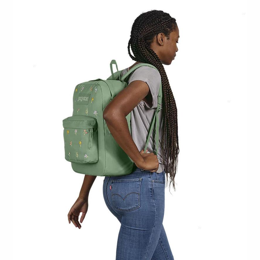 JanSport EMBROIDERED BLOSSOM BUNDLE Laptop Backpacks Green | Ireland_JS181