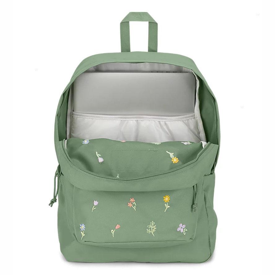 JanSport EMBROIDERED BLOSSOM BUNDLE Laptop Backpacks Green | Ireland_JS181