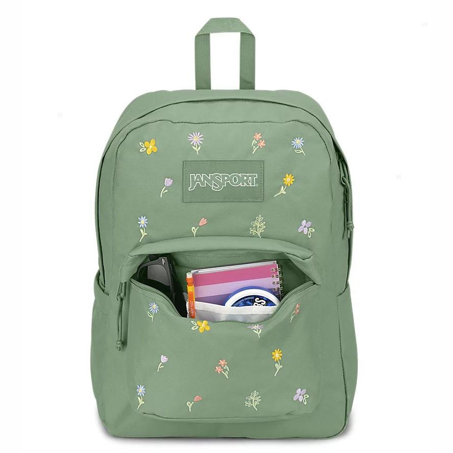 JanSport EMBROIDERED BLOSSOM BUNDLE Laptop Backpacks Green | Ireland_JS181