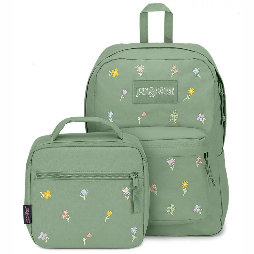 JanSport EMBROIDERED BLOSSOM BUNDLE Laptop Backpacks Green | Ireland_JS181